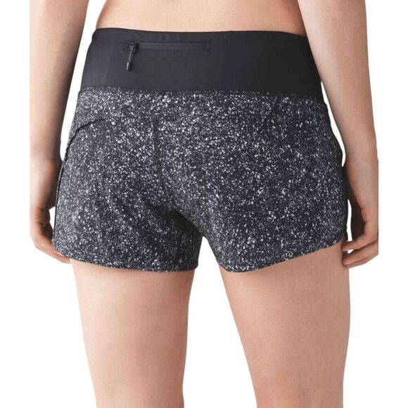 LULULEMON ATHLETICA Run Times Short in Mini Splatter White Black Size 4 - Picture 1 of 5
